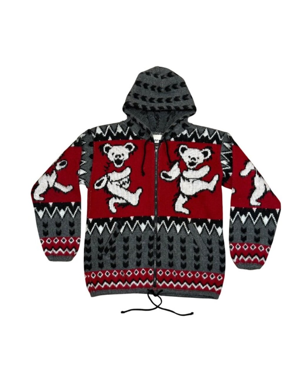 Grateful Dead Dancing Bears Alpaca Knit Hoodie Sweater Mens Medium Full Zip Fest